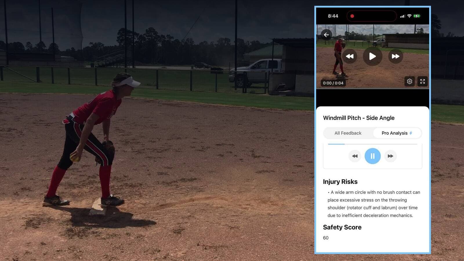 Softball pitcher with Greater AI pitching analysis preview